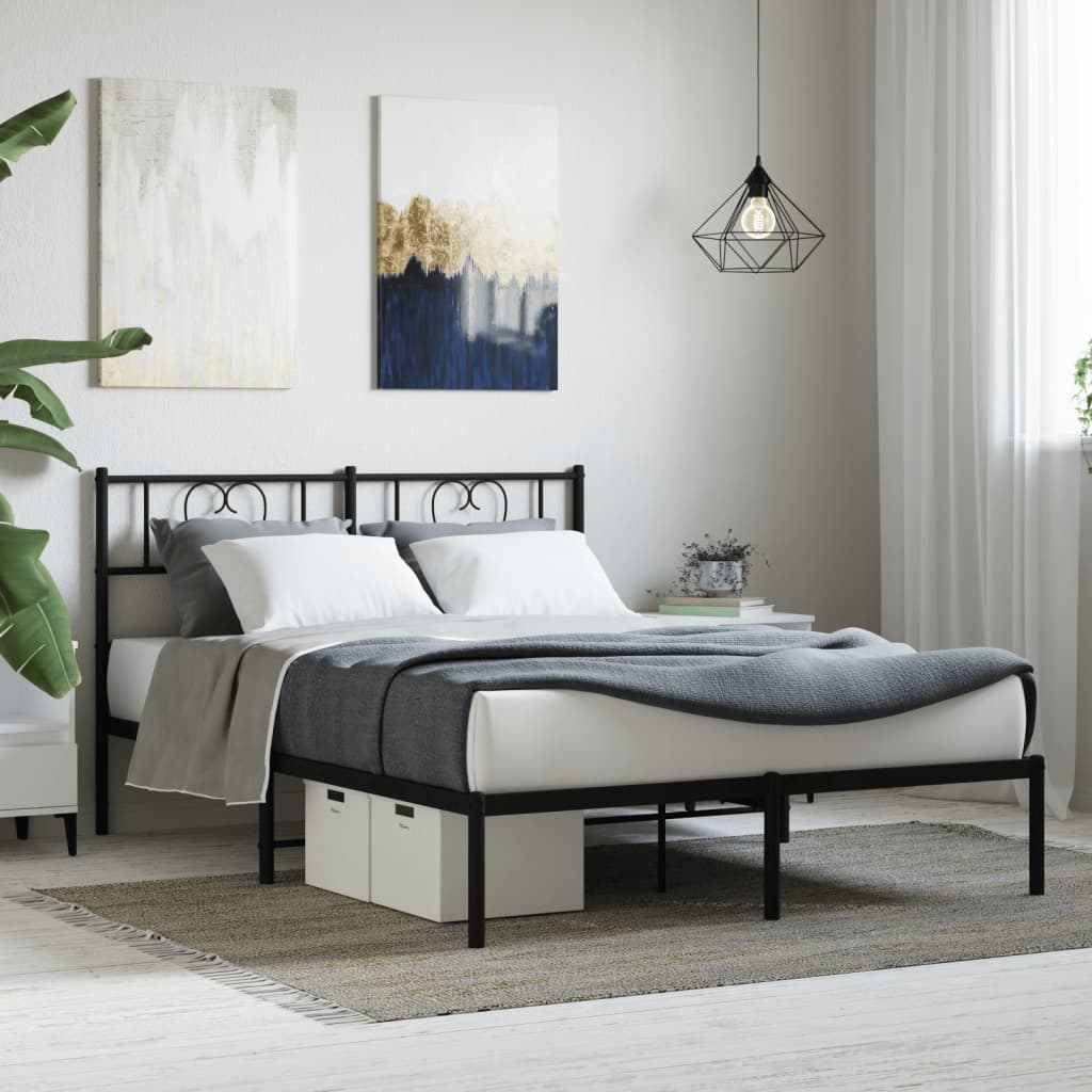 Metal Bed Frame without Mattress with Headboard Black 140x190cm