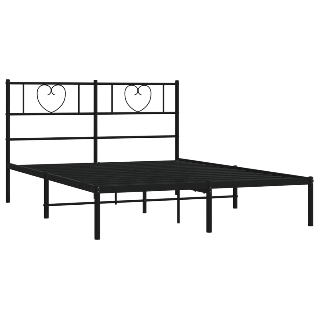 Metal Bed Frame without Mattress with Headboard Black 160x200cm