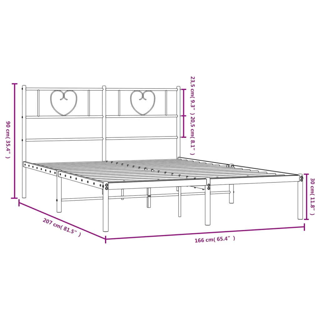 Metal Bed Frame without Mattress with Headboard Black 160x200cm