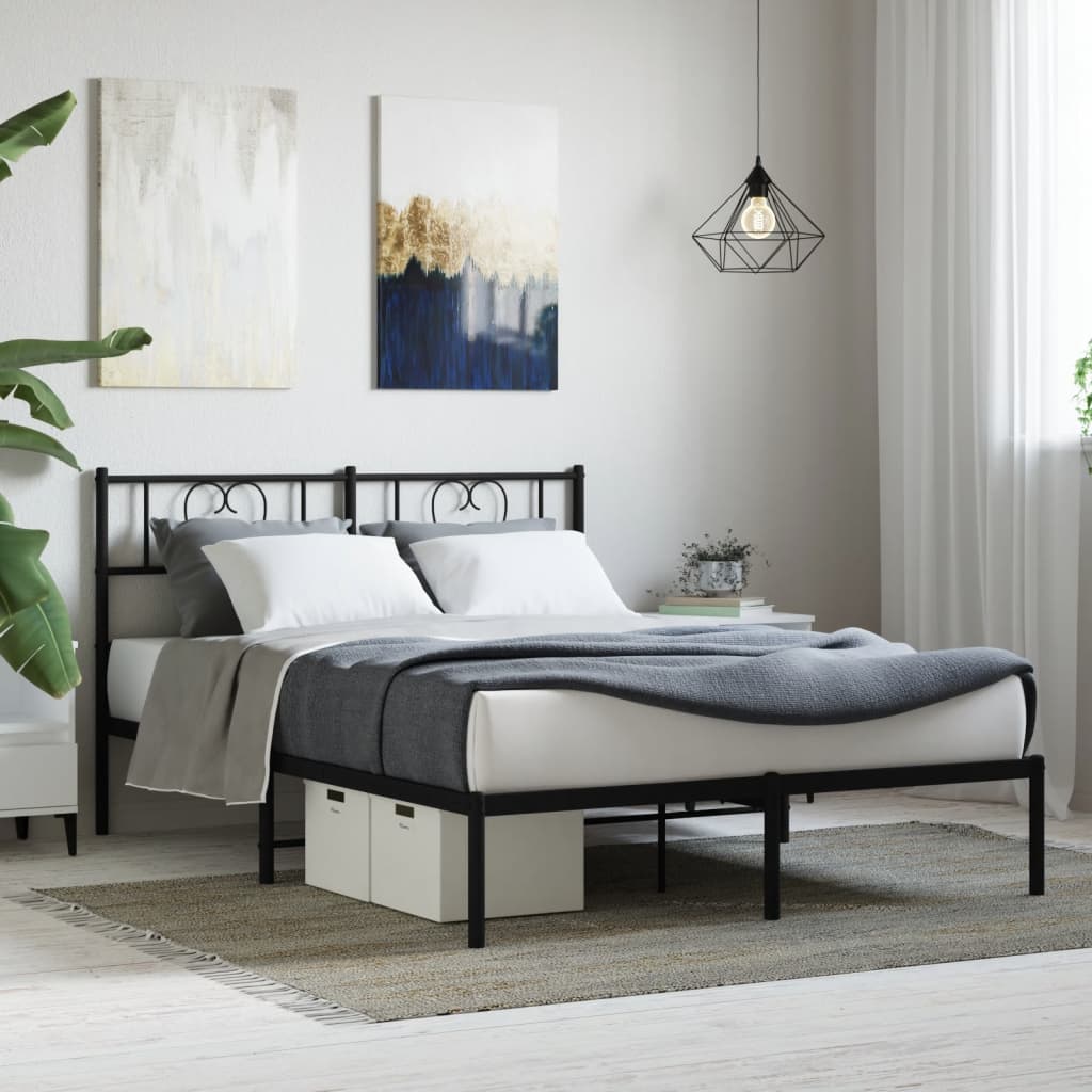Metal Bed Frame without Mattress with Headboard Black 160x200cm