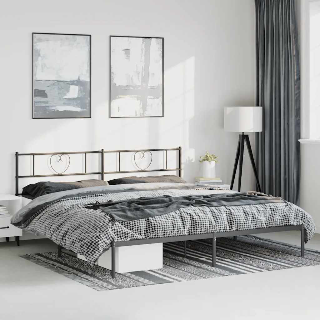 Metal Bed Frame without Mattress with Headboard Black 183x213cm