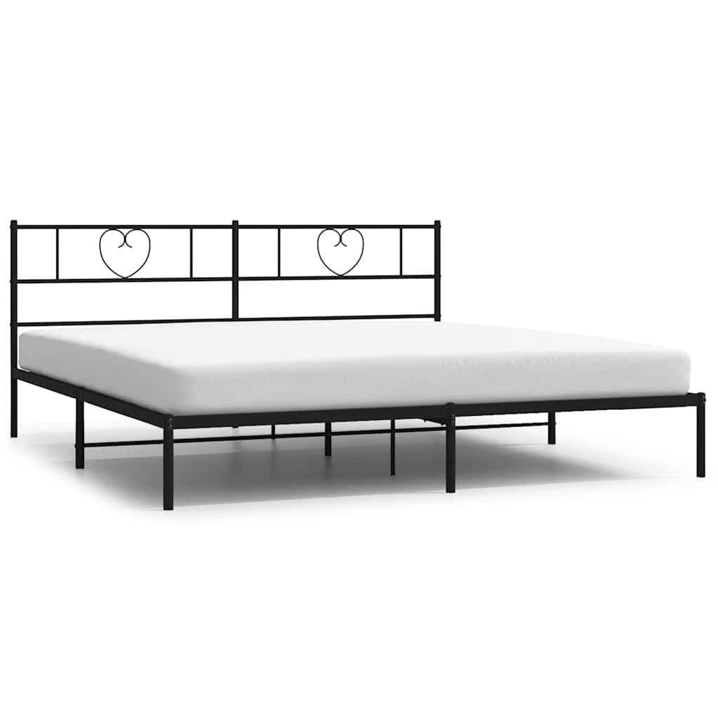 Metal Bed Frame without Mattress with Headboard Black 193x203cm