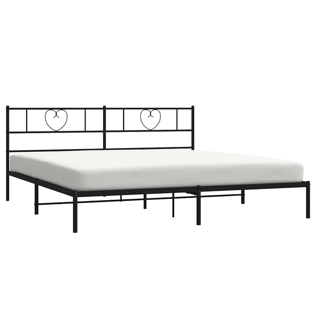 Metal Bed Frame without Mattress with Headboard Black 193x203cm