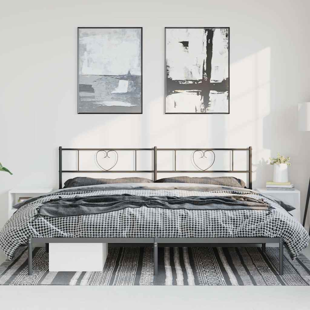 Metal Bed Frame without Mattress with Headboard Black 193x203cm