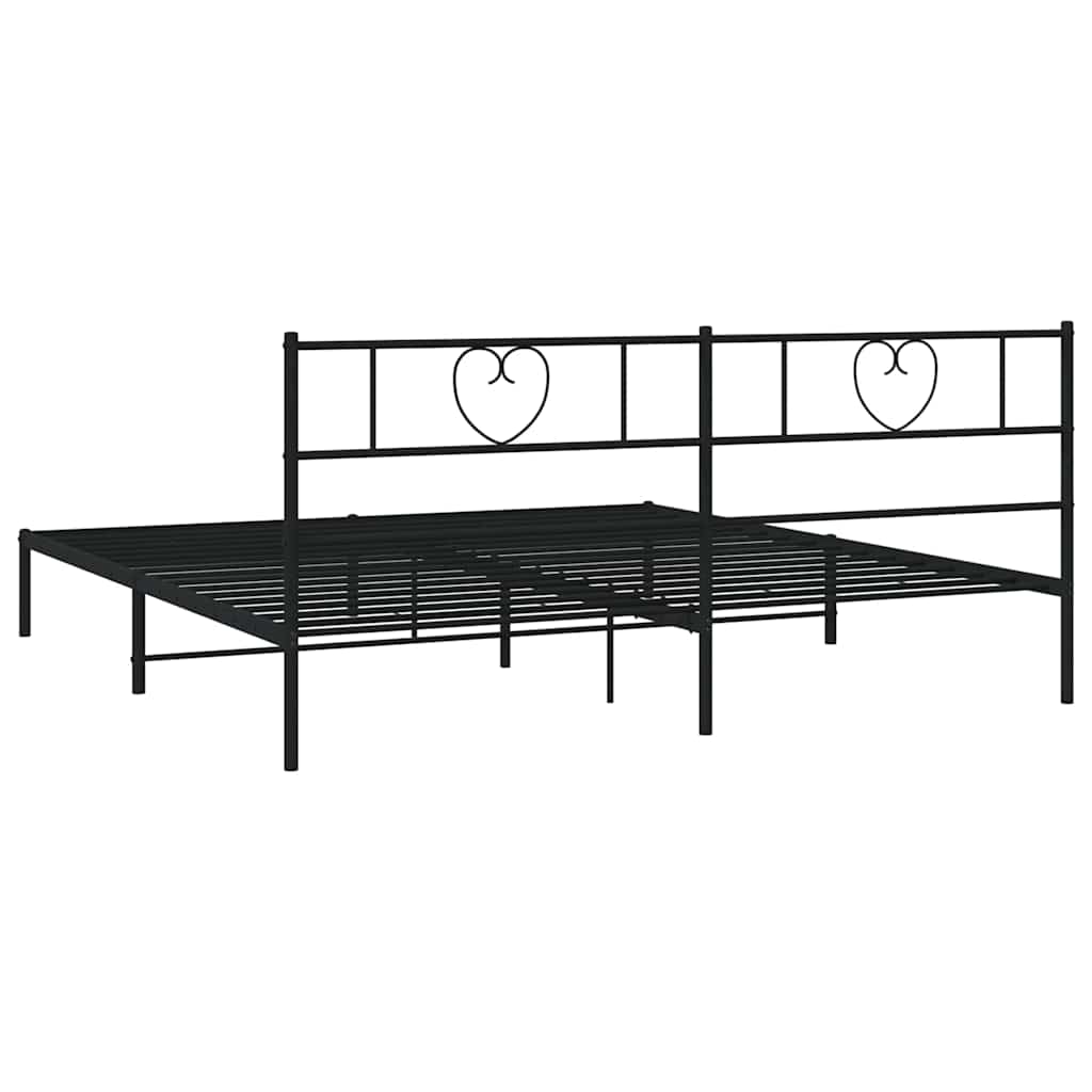 Metal Bed Frame without Mattress with Headboard Black 193x203cm