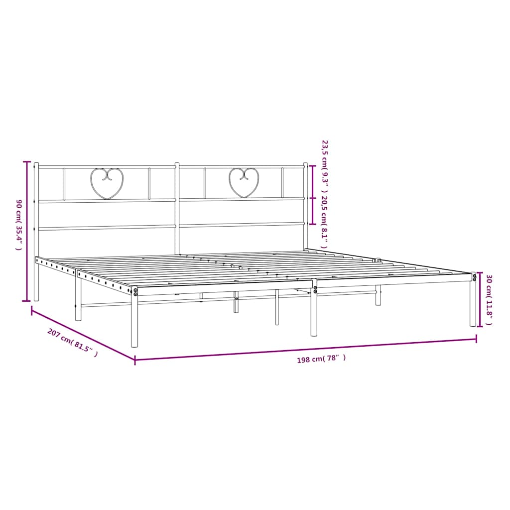 Metal Bed Frame without Mattress with Headboard Black 193x203cm