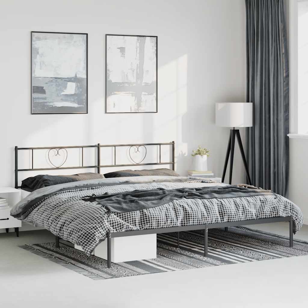 Metal Bed Frame without Mattress with Headboard Black 193x203cm