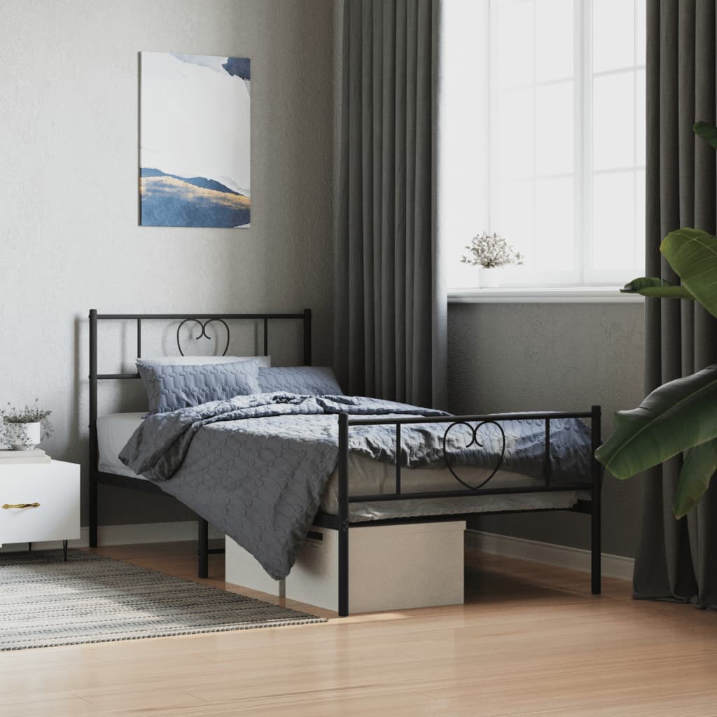 Metal Bed Frame without Mattress with Footboard Black 90x190cm