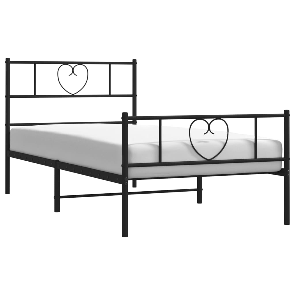 Metal Bed Frame without Mattress with Footboard Black 90x200cm