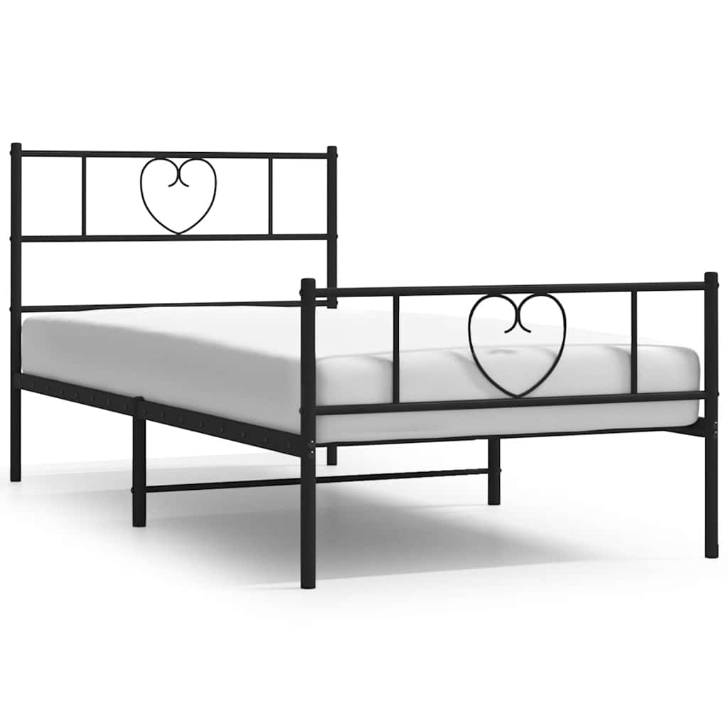 Metal Bed Frame without Mattress with Footboard Black 100x190cm