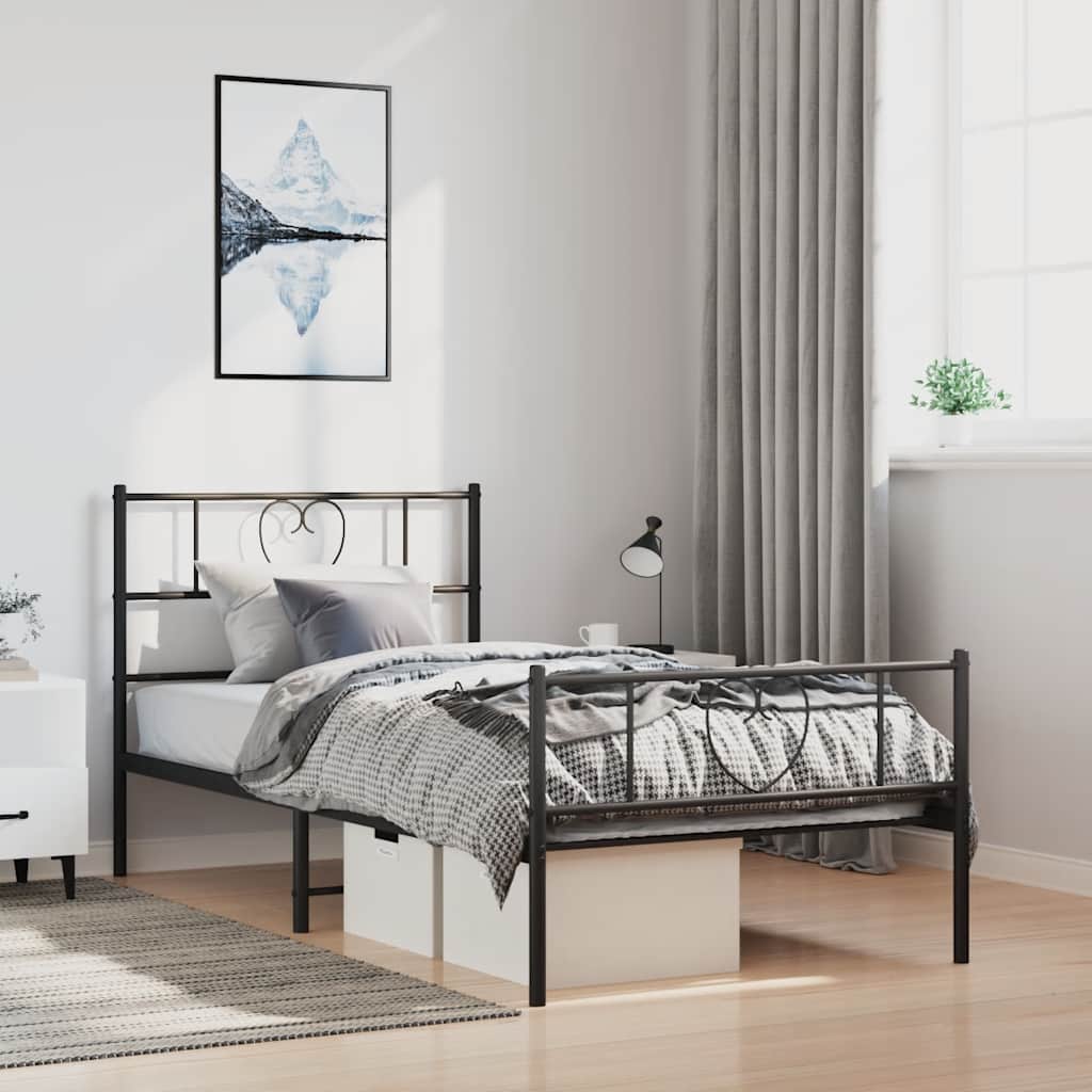 Metal Bed Frame without Mattress with Footboard Black 100x190cm
