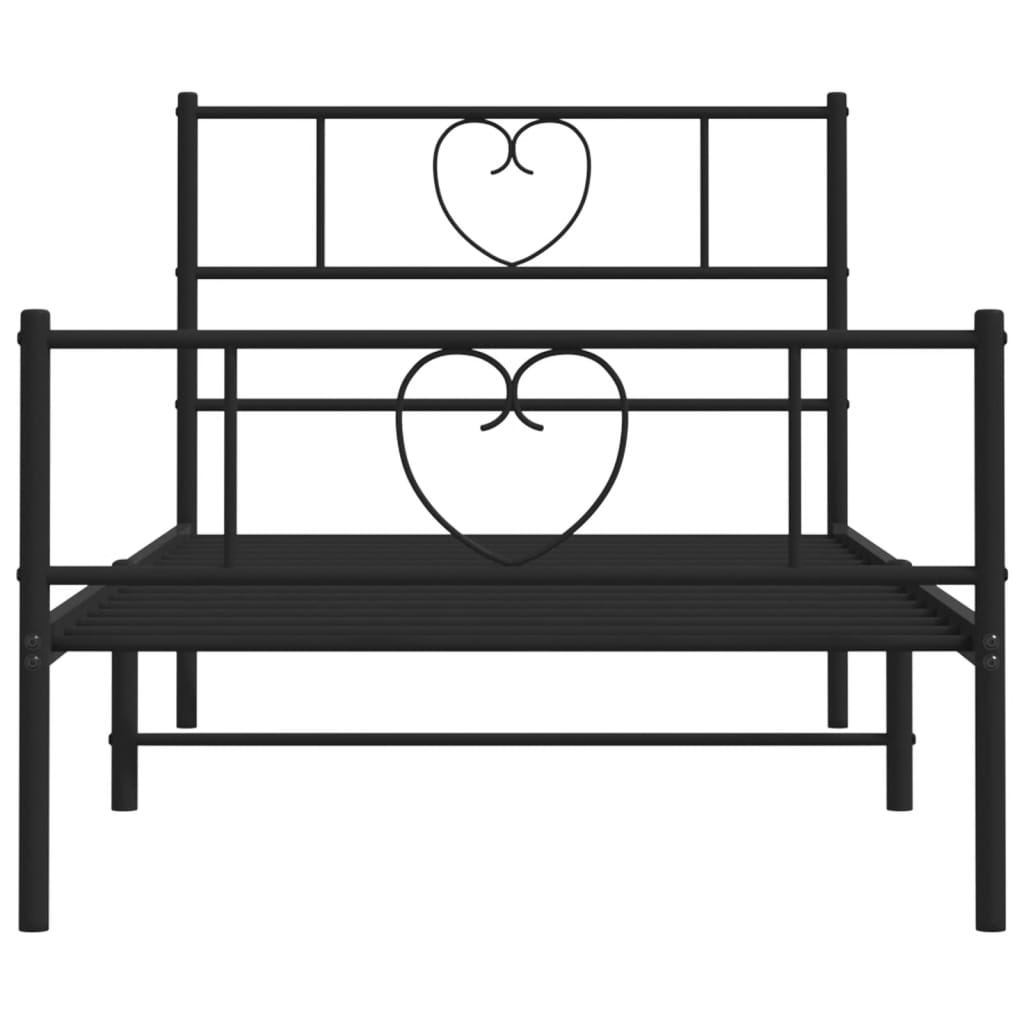 Metal Bed Frame without Mattress with Footboard Black 107x203cm