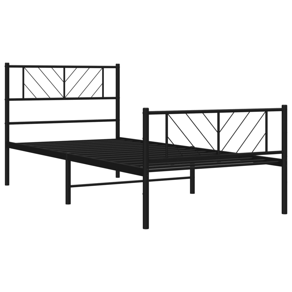 Metal Bed Frame without Mattress with Footboard Black 107x203cm