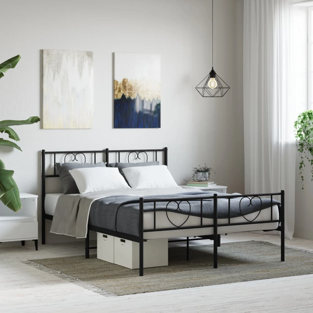 Metal Bed Frame without Mattress with Footboard Black 120x190cm