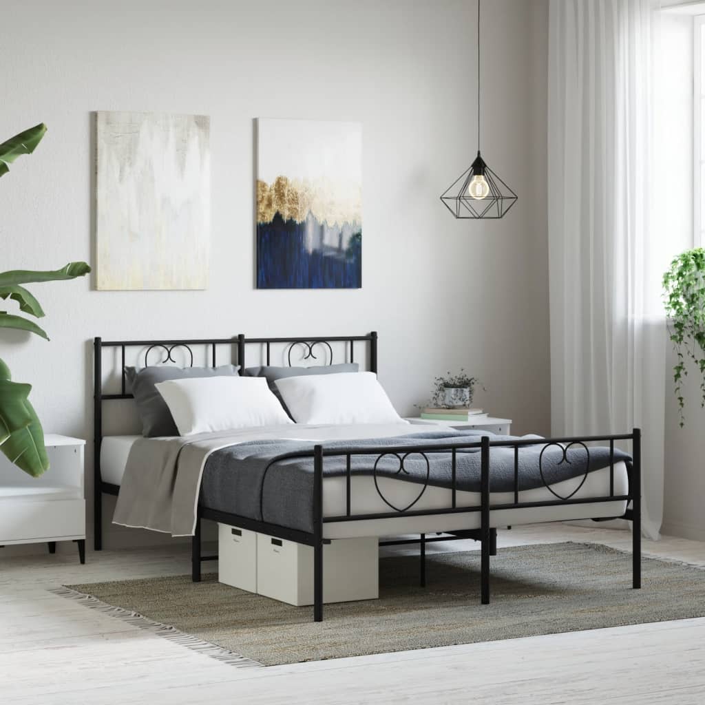 Metal Bed Frame without Mattress with Footboard Black 140x190cm