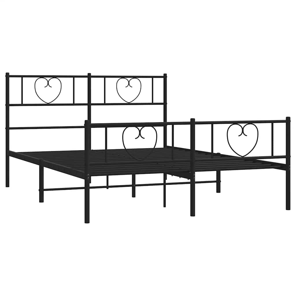 Metal Bed Frame without Mattress with Footboard Black 150x200cm