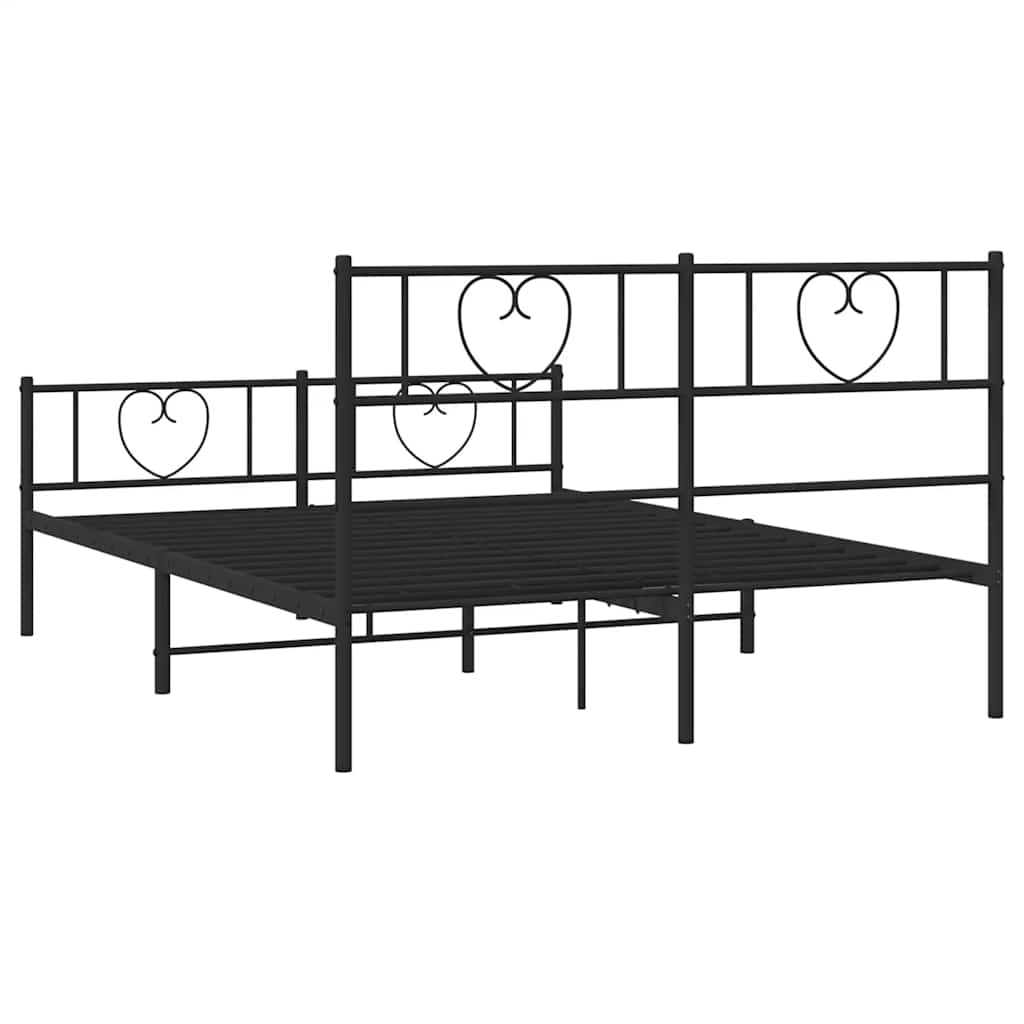 Metal Bed Frame without Mattress with Footboard Black 150x200cm