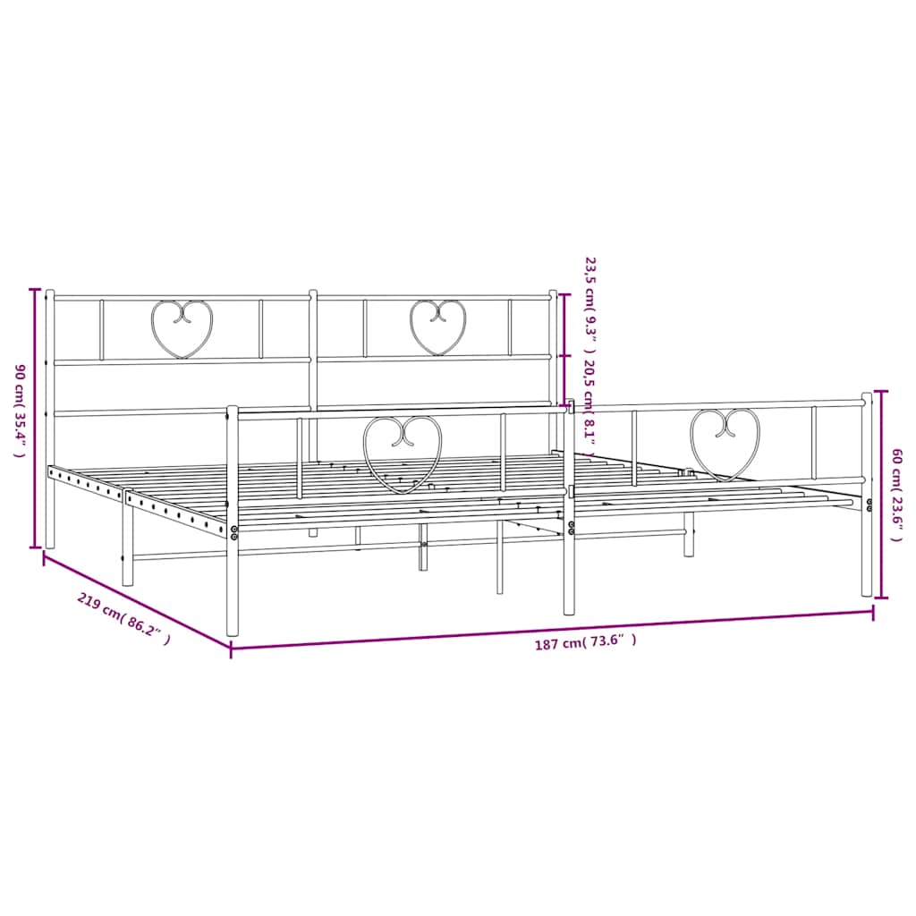 Metal Bed Frame without Mattress with Footboard Black 183x213cm