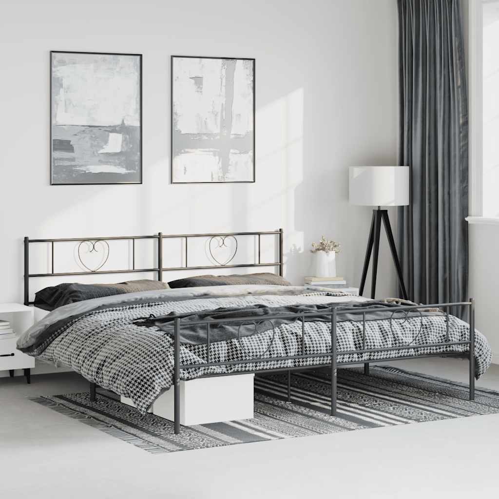 Metal Bed Frame without Mattress with Footboard Black 183x213cm