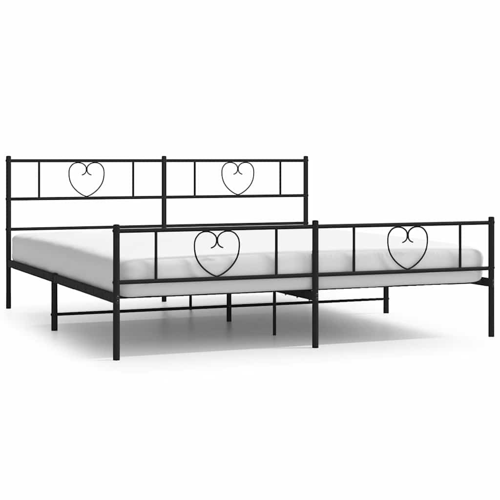 Metal Bed Frame without Mattress with Footboard Black 193x203cm