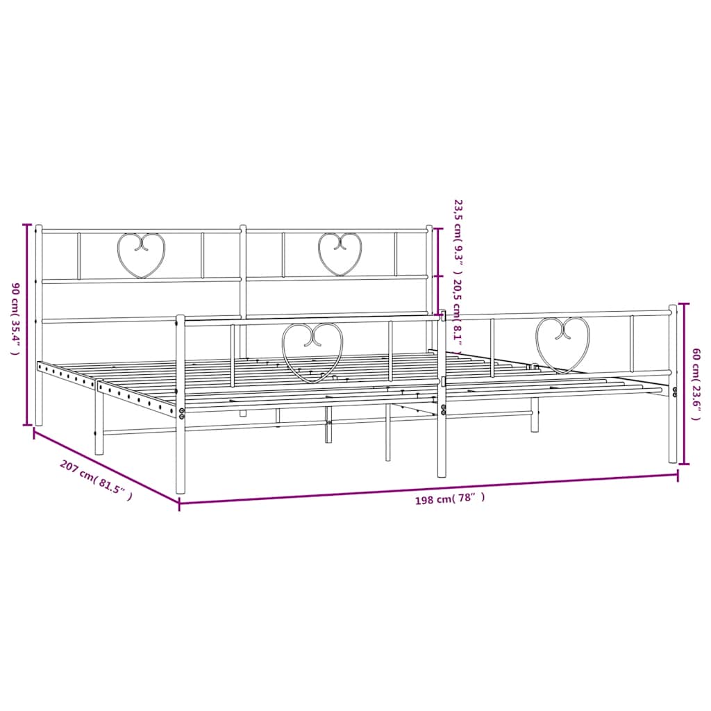 Metal Bed Frame without Mattress with Footboard Black 193x203cm