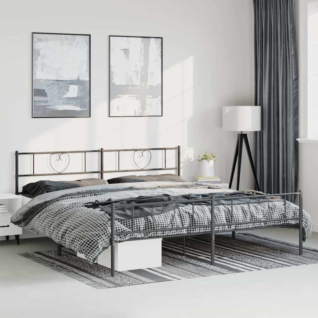 Metal Bed Frame without Mattress with Footboard Black 193x203cm
