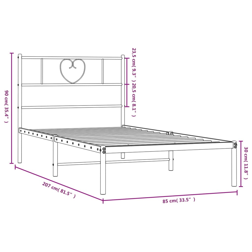 Metal Bed Frame without Mattress with Headboard White 80x200cm