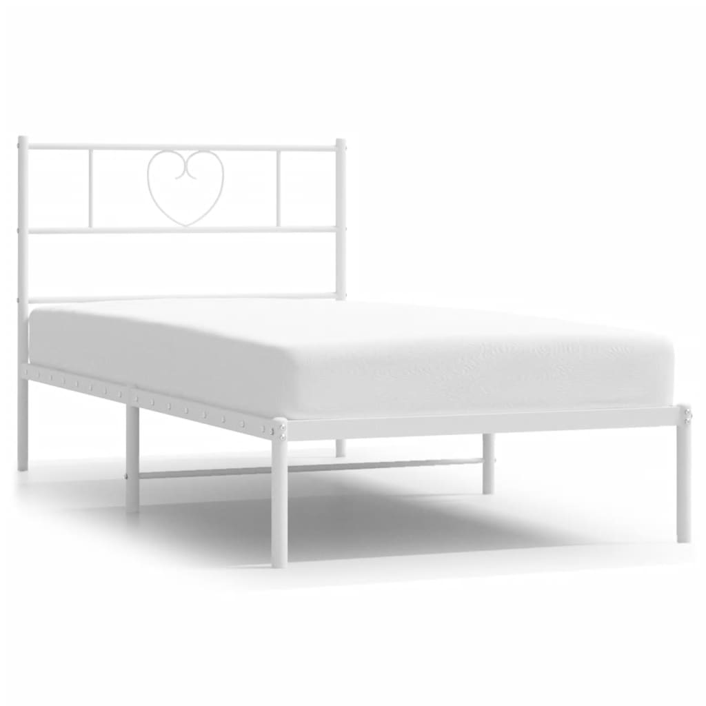 Metal Bed Frame without Mattress with Headboard White 90x190cm