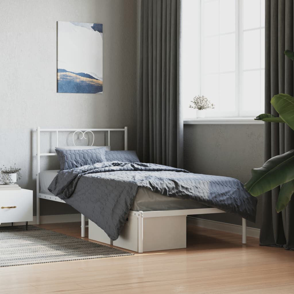 Metal Bed Frame without Mattress with Headboard White 90x190cm