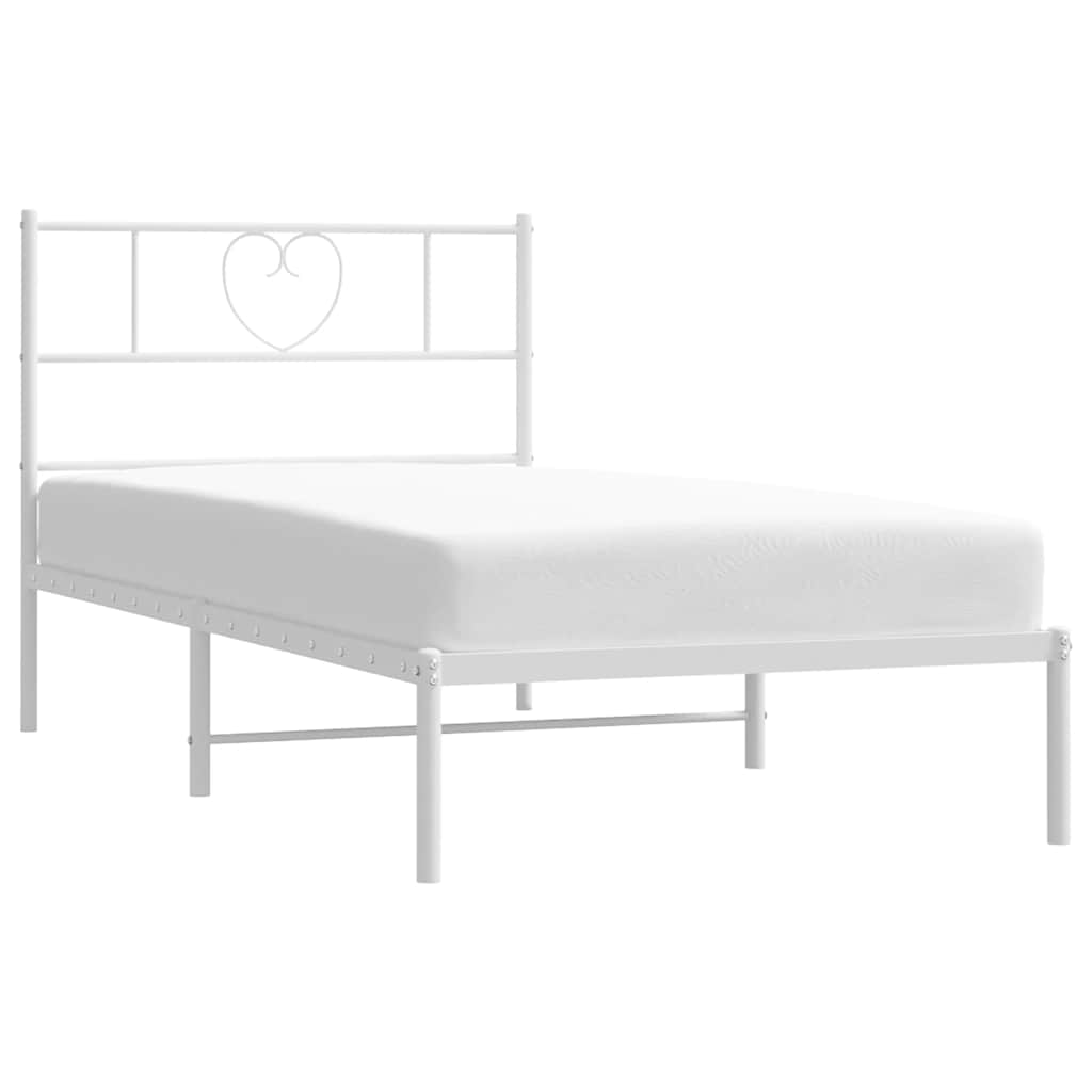 Metal Bed Frame without Mattress with Headboard White 100x190cm