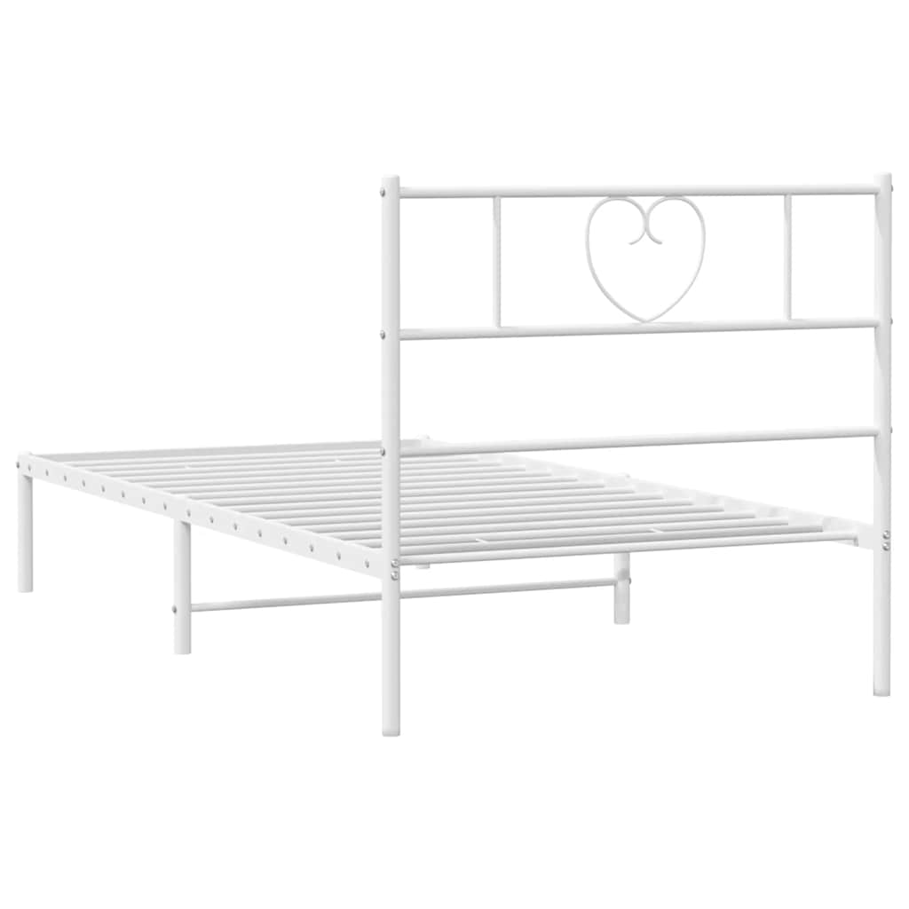 Metal Bed Frame without Mattress with Headboard White 100x190cm
