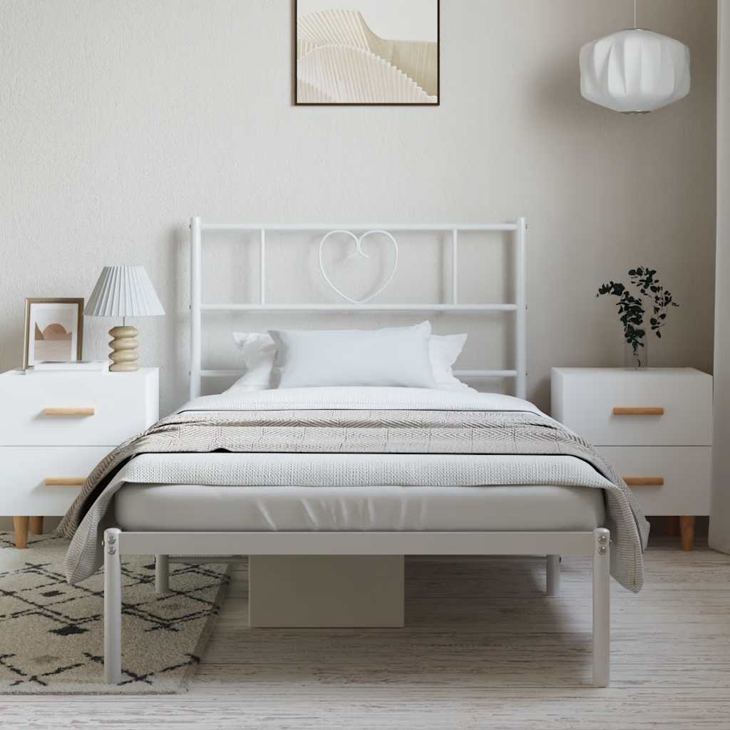 Metal Bed Frame without Mattress with Headboard White 100x200cm