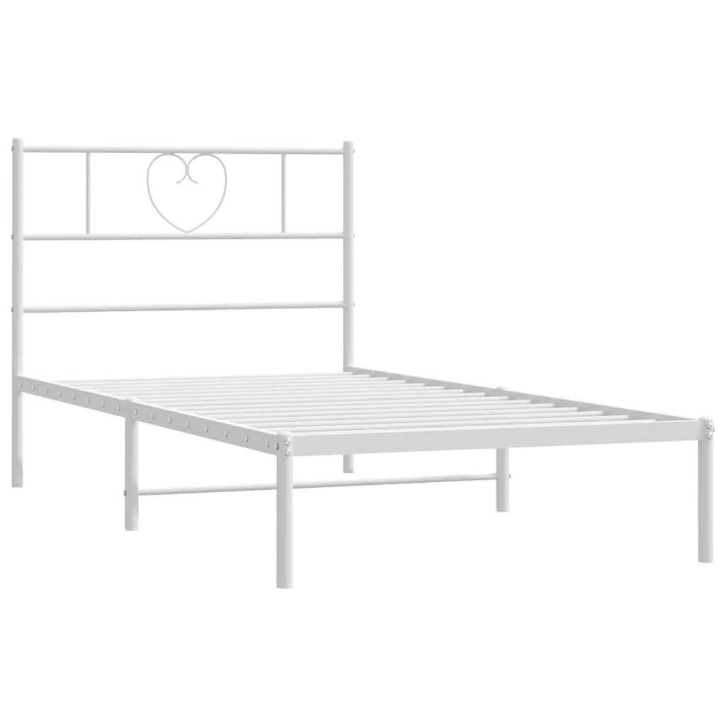 Metal Bed Frame without Mattress with Headboard White 107x203cm