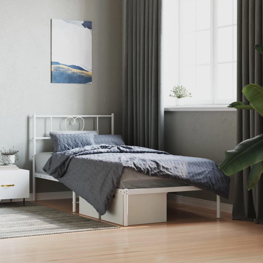 Metal Bed Frame without Mattress with Headboard White 107x203cm