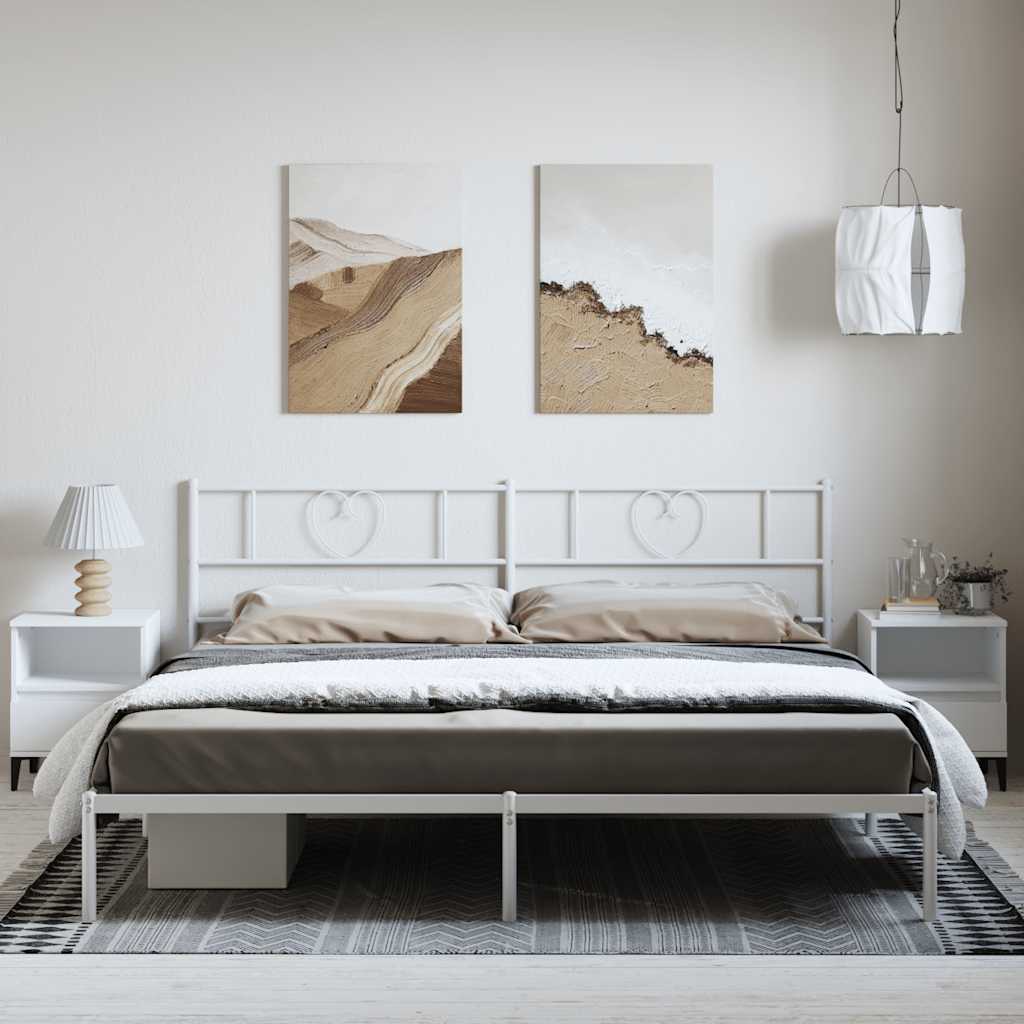 Metal Bed Frame without Mattress with Headboard White 183x213cm