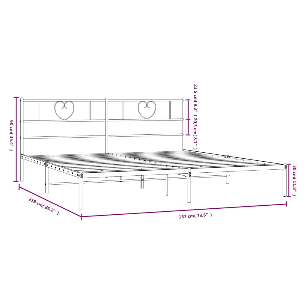 Metal Bed Frame without Mattress with Headboard White 183x213cm