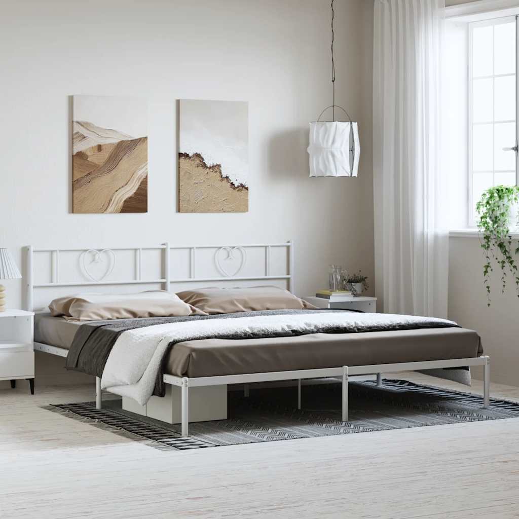 Metal Bed Frame without Mattress with Headboard White 183x213cm