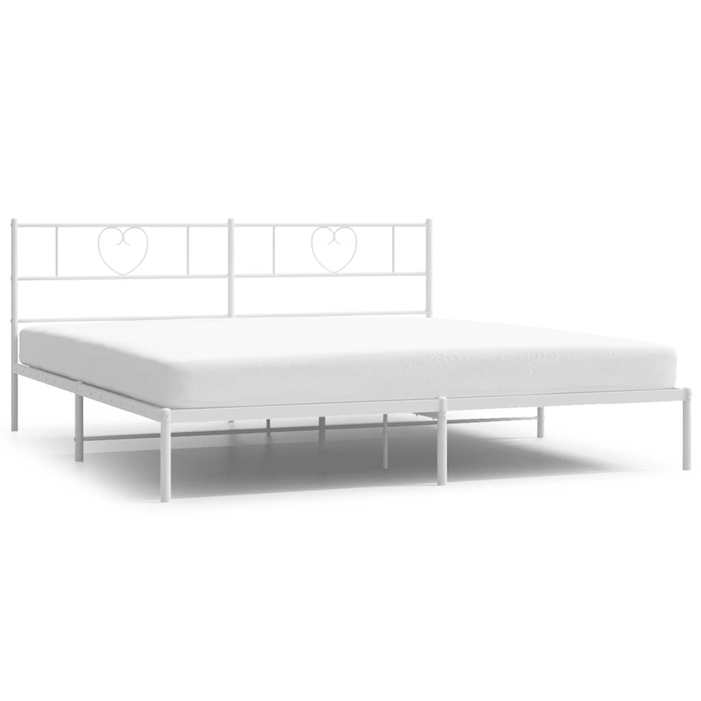 Metal Bed Frame without Mattress with Headboard White 193x203cm