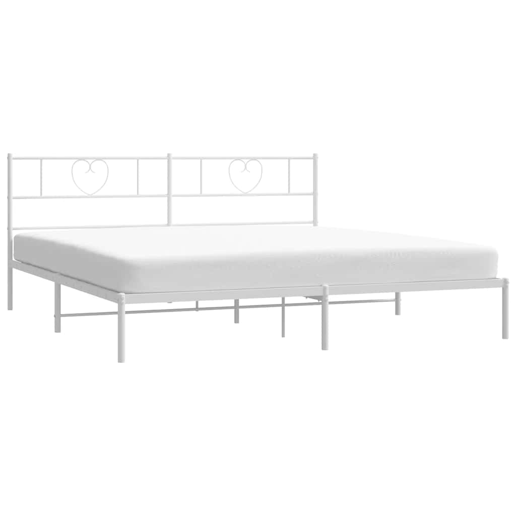 Metal Bed Frame without Mattress with Headboard White 193x203cm