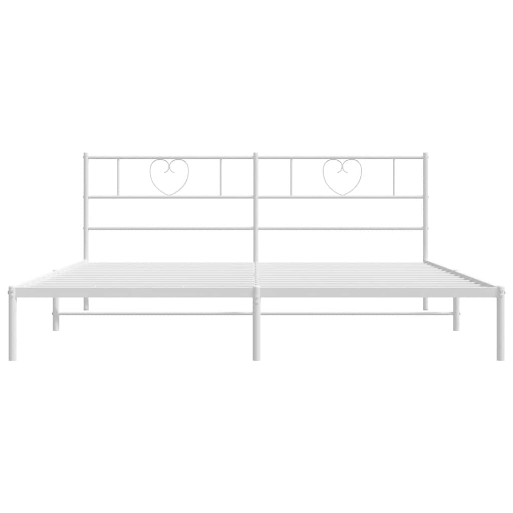 Metal Bed Frame without Mattress with Headboard White 193x203cm