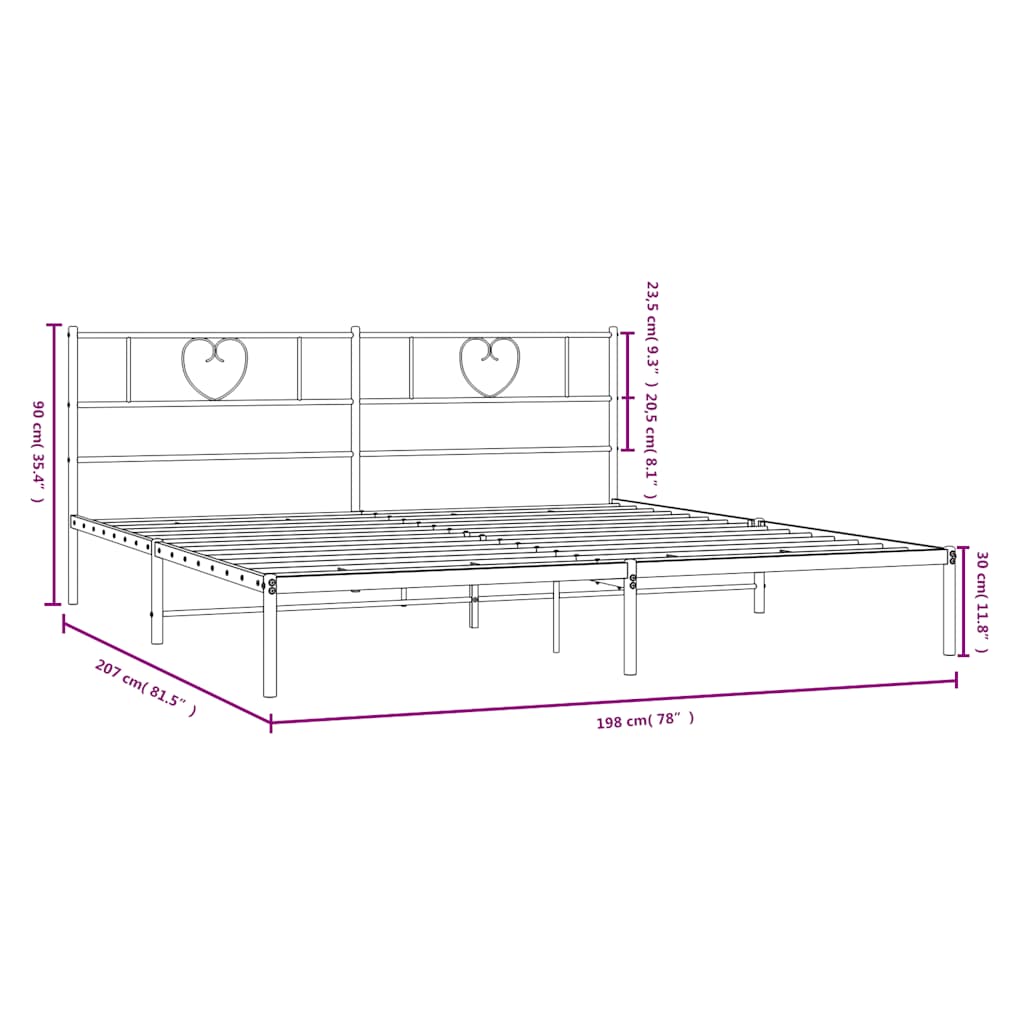 Metal Bed Frame without Mattress with Headboard White 193x203cm