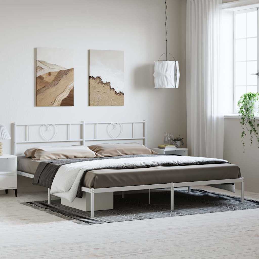 Metal Bed Frame without Mattress with Headboard White 193x203cm