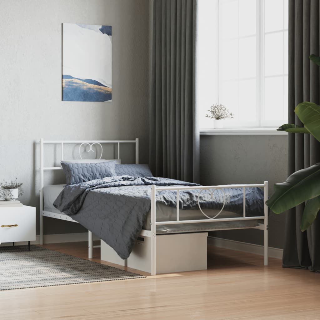 Metal Bed Frame without Mattress with Footboard White 90x190cm