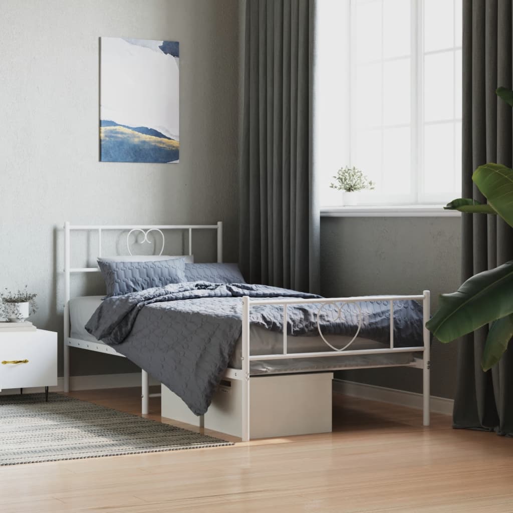 Metal Bed Frame without Mattress with Footboard White 90x200cm