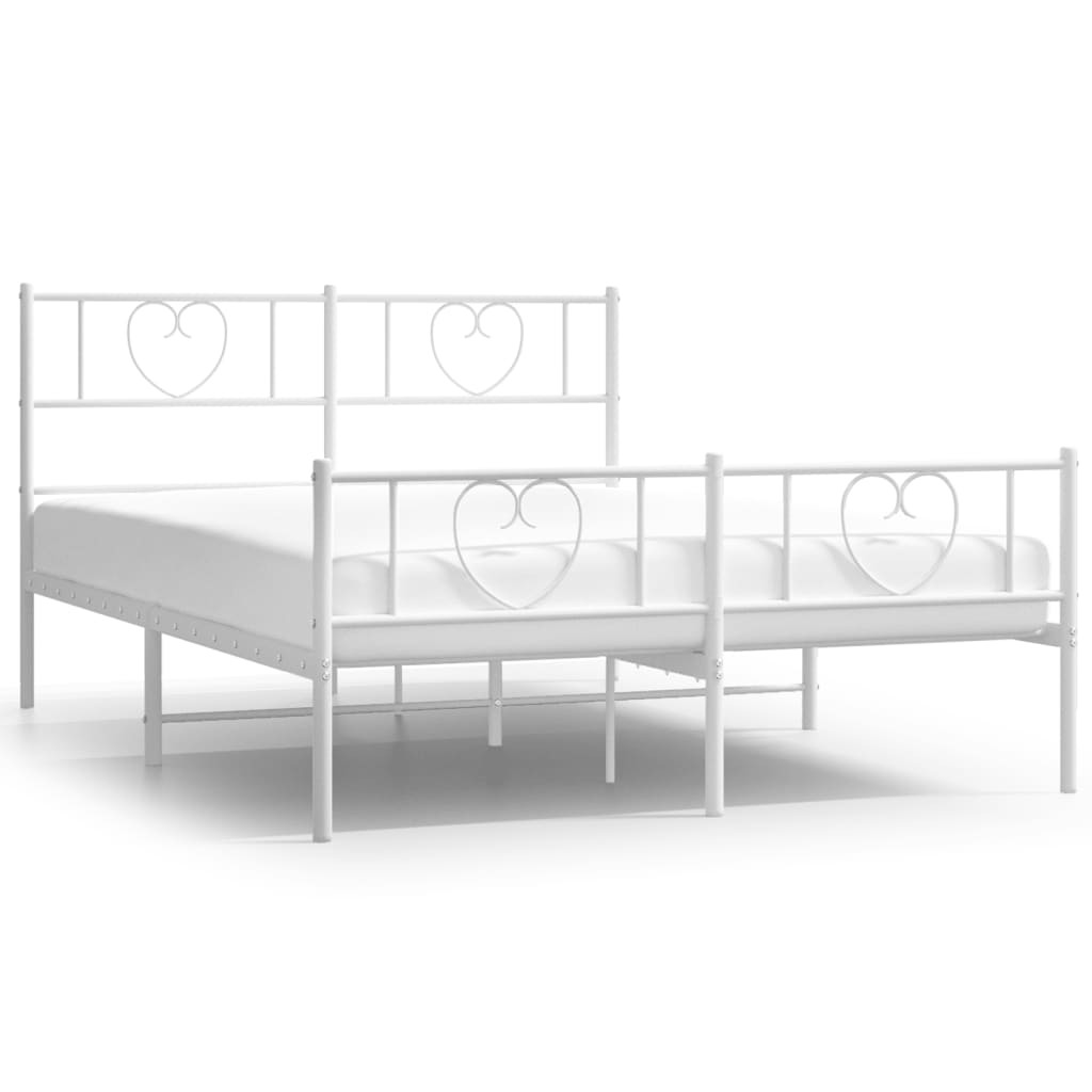 Metal Bed Frame without Mattress with Footboard White 120x190cm