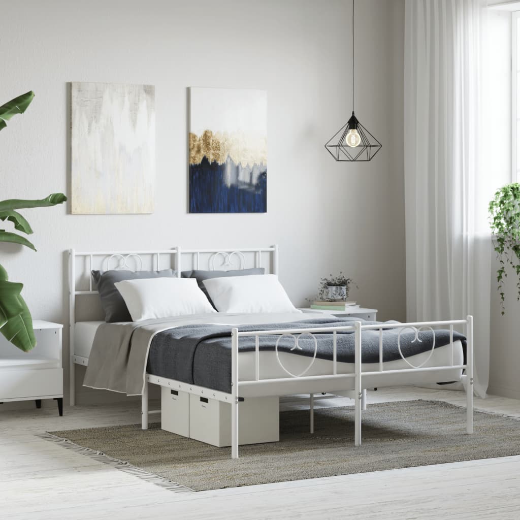 Metal Bed Frame without Mattress with Footboard White 120x190cm
