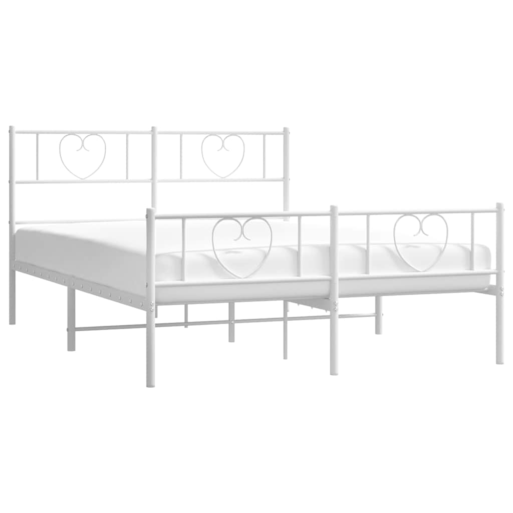 Metal Bed Frame without Mattress with Footboard White 150x200cm