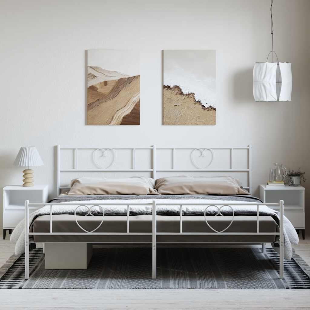 Metal Bed Frame without Mattress with Footboard White 183x213cm