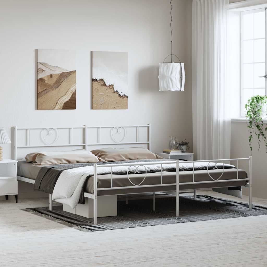 Metal Bed Frame without Mattress with Footboard White 183x213cm