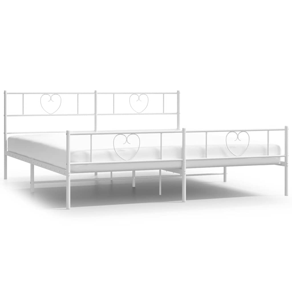 Metal Bed Frame without Mattress with Footboard White 193x203cm